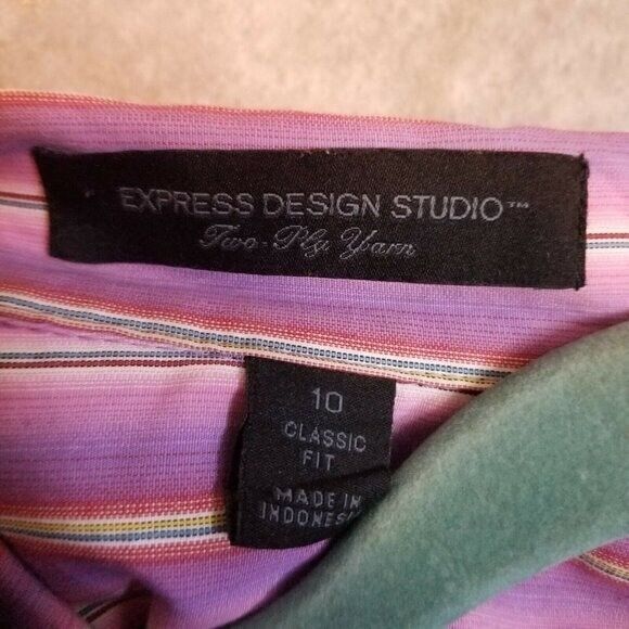 Express Design Studio Womens Sz 10 Purple White Striped Long Sleeve Button Down - Picture 6 of 8